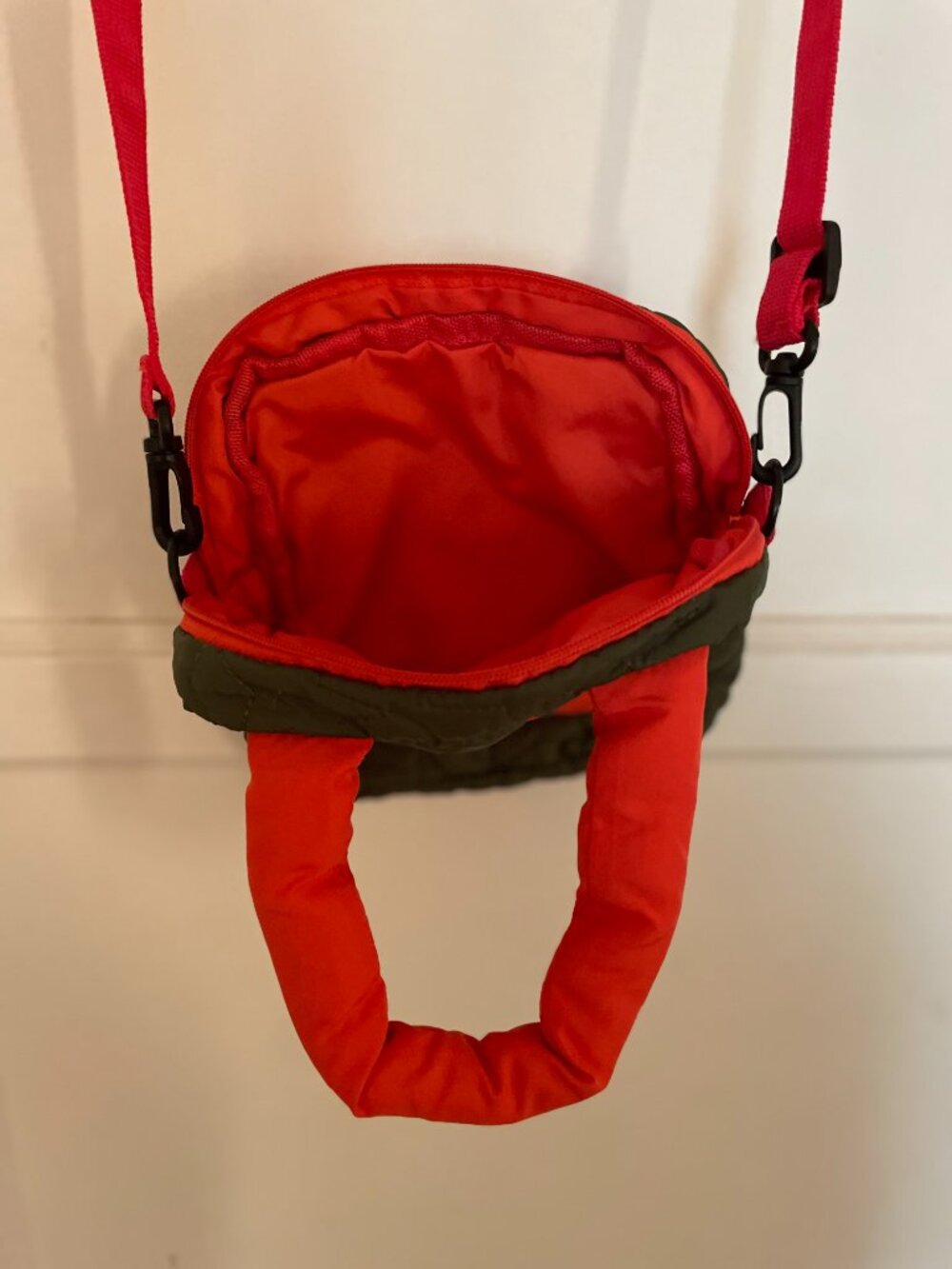 JAPANESE Small Puffy Army Green and Orange Crossbody Bag - Picture 3 of 3